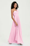 One Shoulder Chiffon Empire Bridesmaid Dresses Floor Length A Line Formal Evening Dress Gowns