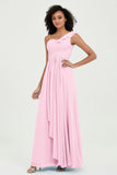 One Shoulder Chiffon Empire Bridesmaid Dresses Floor Length A Line Formal Evening Dress Gowns