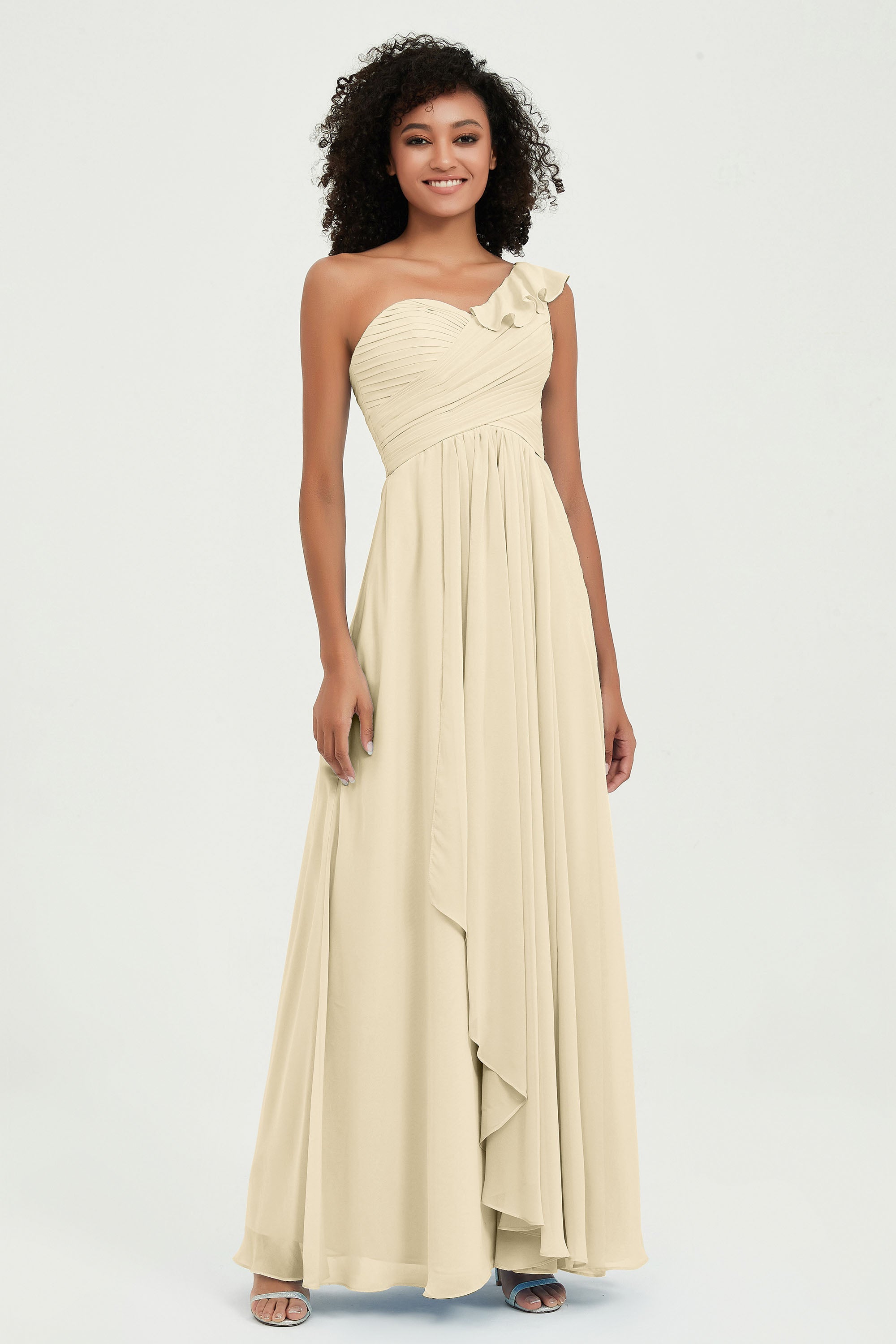 One Shoulder Chiffon Empire Bridesmaid Dresses Floor Length A Line Formal Evening Dress Gowns
