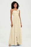 One Shoulder Chiffon Empire Bridesmaid Dresses Floor Length A Line Formal Evening Dress Gowns