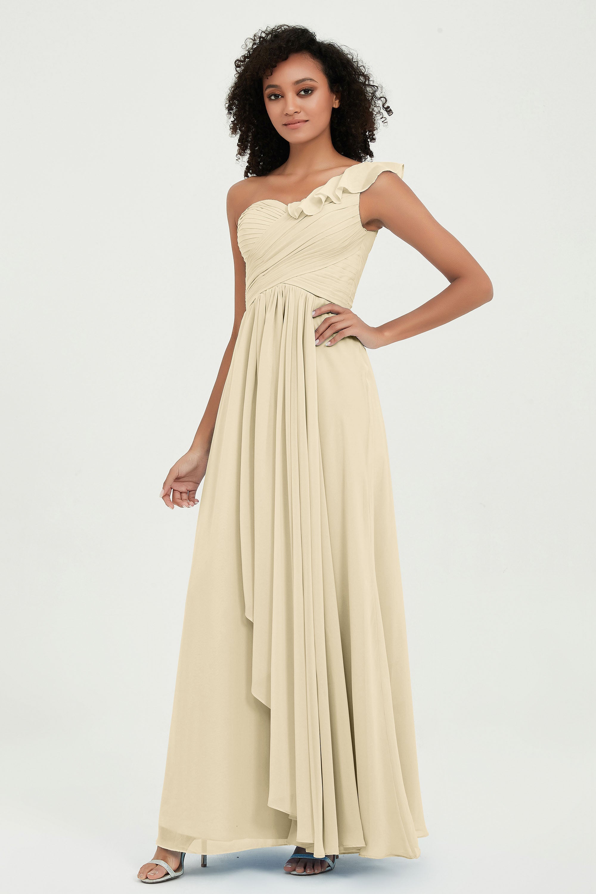 One Shoulder Chiffon Empire Bridesmaid Dresses Floor Length A Line Formal Evening Dress Gowns