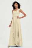 One Shoulder Chiffon Empire Bridesmaid Dresses Floor Length A Line Formal Evening Dress Gowns