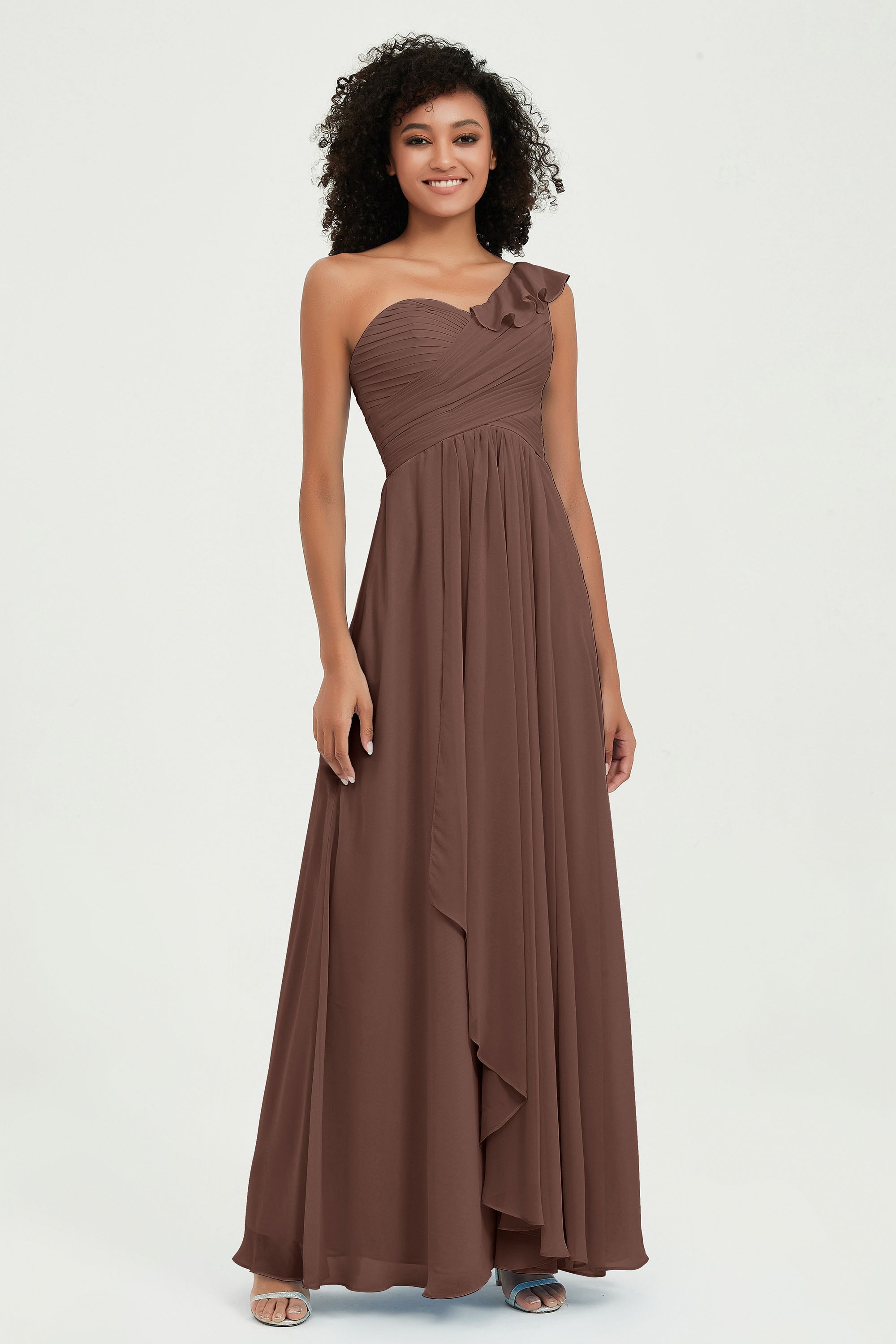 One Shoulder Chiffon Empire Bridesmaid Dresses Floor Length A Line Formal Evening Dress Gowns