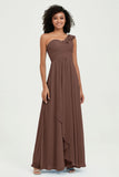One Shoulder Chiffon Empire Bridesmaid Dresses Floor Length A Line Formal Evening Dress Gowns