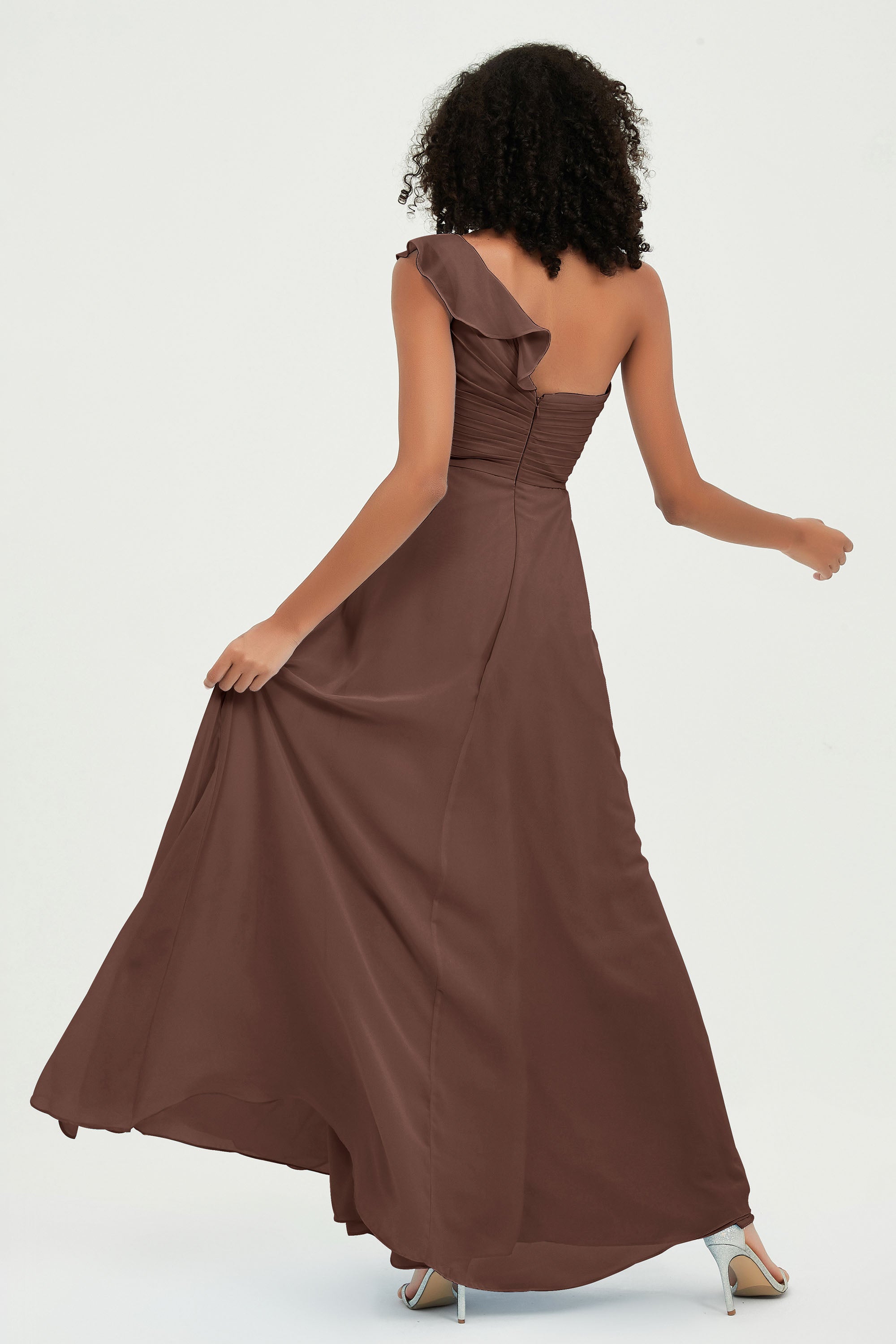 One Shoulder Chiffon Empire Bridesmaid Dresses Floor Length A Line Formal Evening Dress Gowns