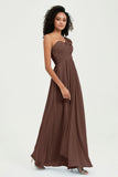 One Shoulder Chiffon Empire Bridesmaid Dresses Floor Length A Line Formal Evening Dress Gowns