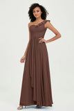 One Shoulder Chiffon Empire Bridesmaid Dresses Floor Length A Line Formal Evening Dress Gowns