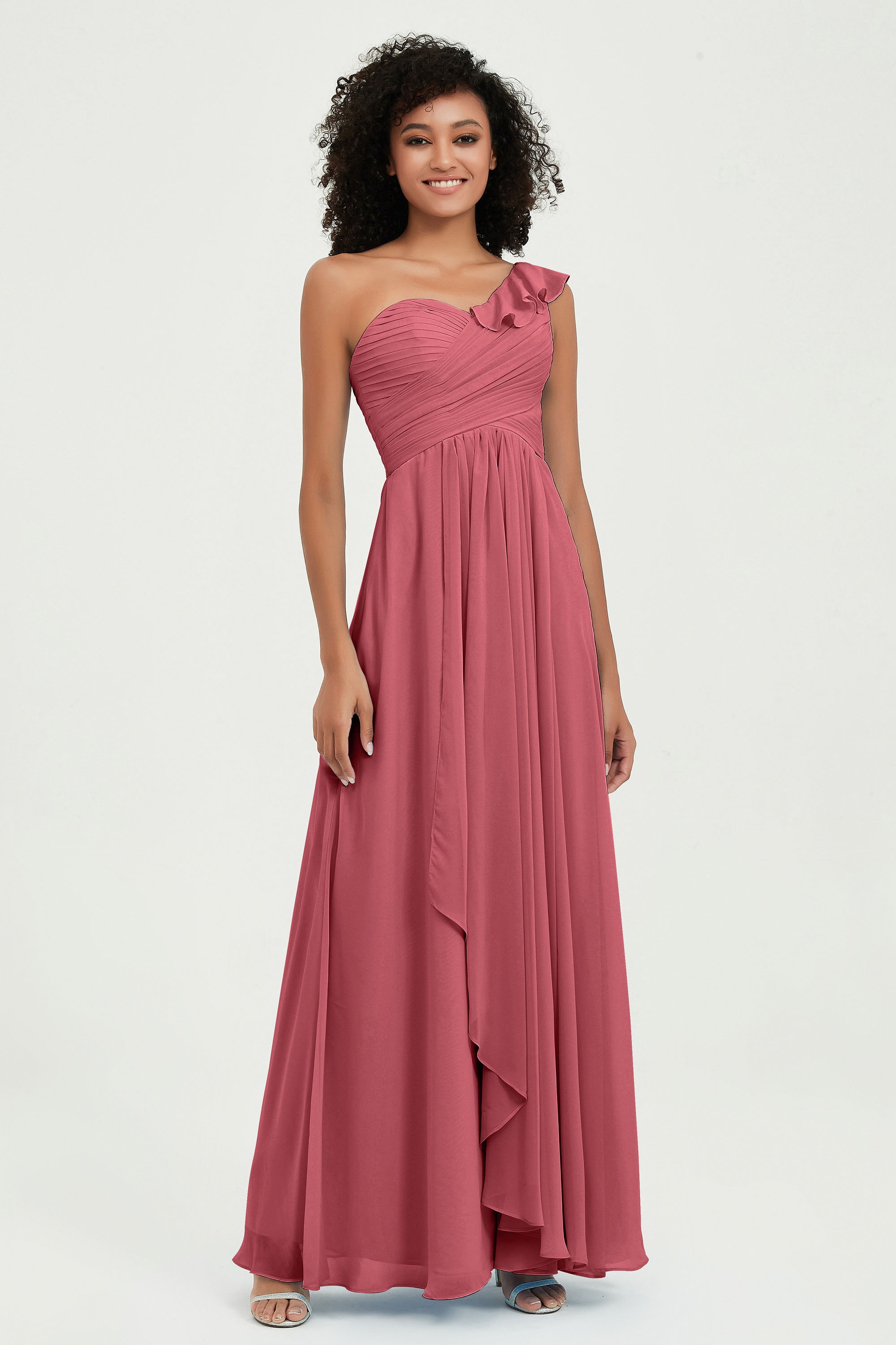 One Shoulder Chiffon Empire Bridesmaid Dresses Floor Length A Line Formal Evening Dress Gowns