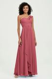 One Shoulder Chiffon Empire Bridesmaid Dresses Floor Length A Line Formal Evening Dress Gowns