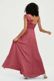 One Shoulder Chiffon Empire Bridesmaid Dresses Floor Length A Line Formal Evening Dress Gowns