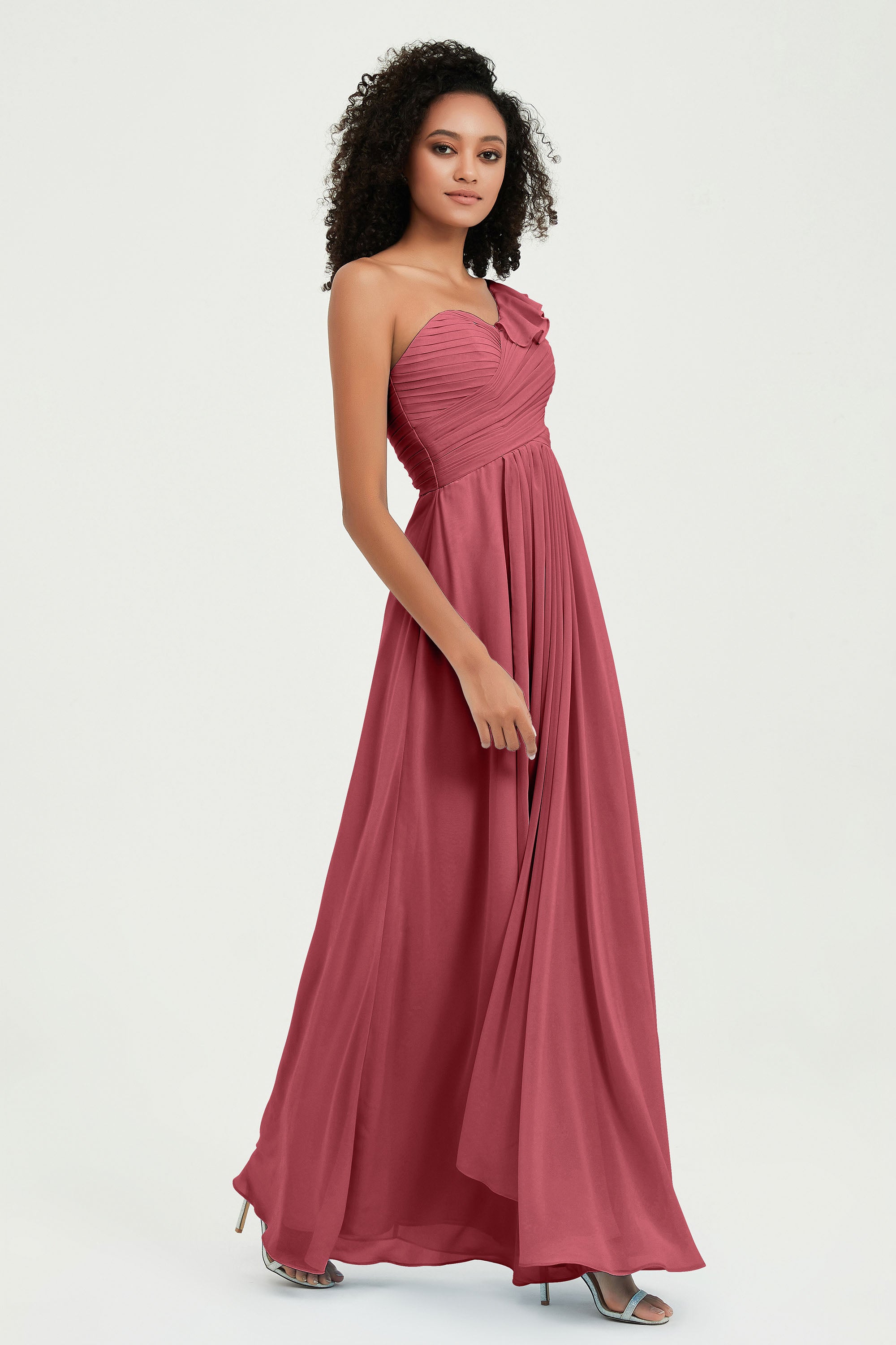 One Shoulder Chiffon Empire Bridesmaid Dresses Floor Length A Line Formal Evening Dress Gowns