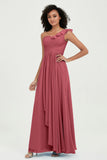 One Shoulder Chiffon Empire Bridesmaid Dresses Floor Length A Line Formal Evening Dress Gowns