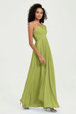 One Shoulder Chiffon Empire Bridesmaid Dresses Floor Length A Line Formal Evening Dress Gowns