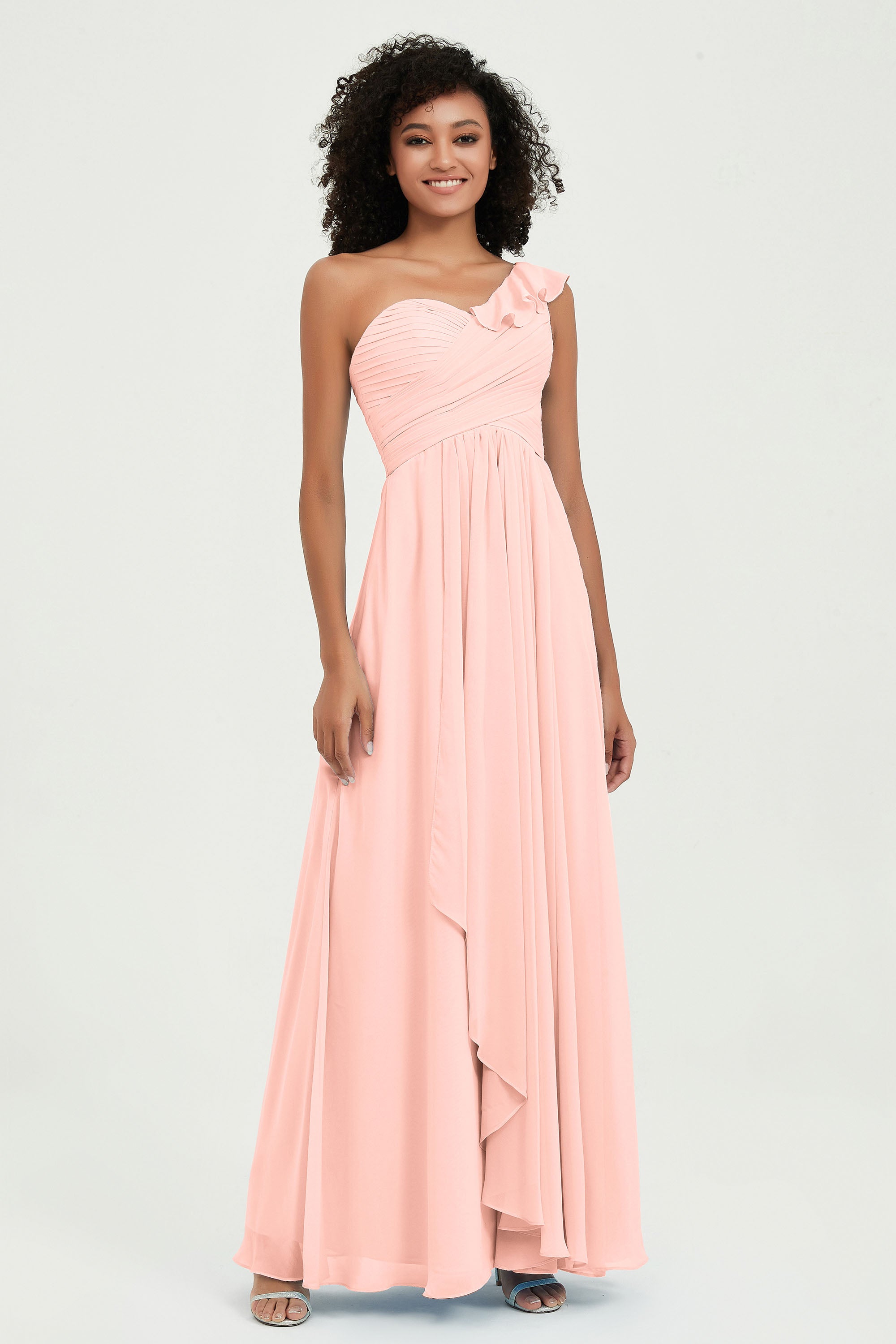 One Shoulder Chiffon Empire Bridesmaid Dresses Floor Length A Line Formal Evening Dress Gowns