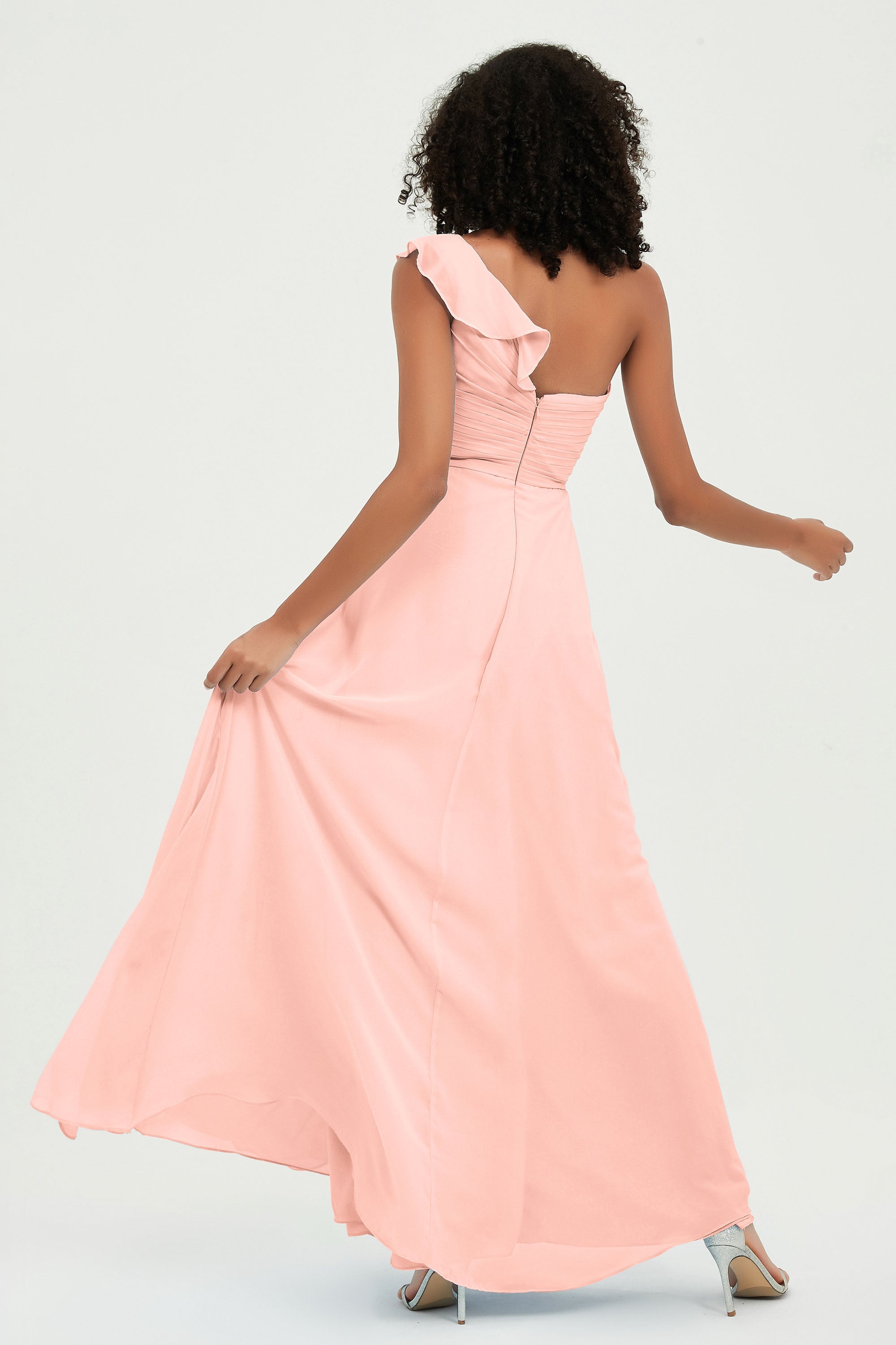 One Shoulder Chiffon Empire Bridesmaid Dresses Floor Length A Line Formal Evening Dress Gowns