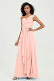 One Shoulder Chiffon Empire Bridesmaid Dresses Floor Length A Line Formal Evening Dress Gowns