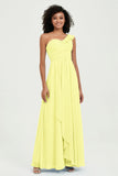 One Shoulder Chiffon Empire Bridesmaid Dresses Floor Length A Line Formal Evening Dress Gowns