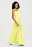 One Shoulder Chiffon Empire Bridesmaid Dresses Floor Length A Line Formal Evening Dress Gowns