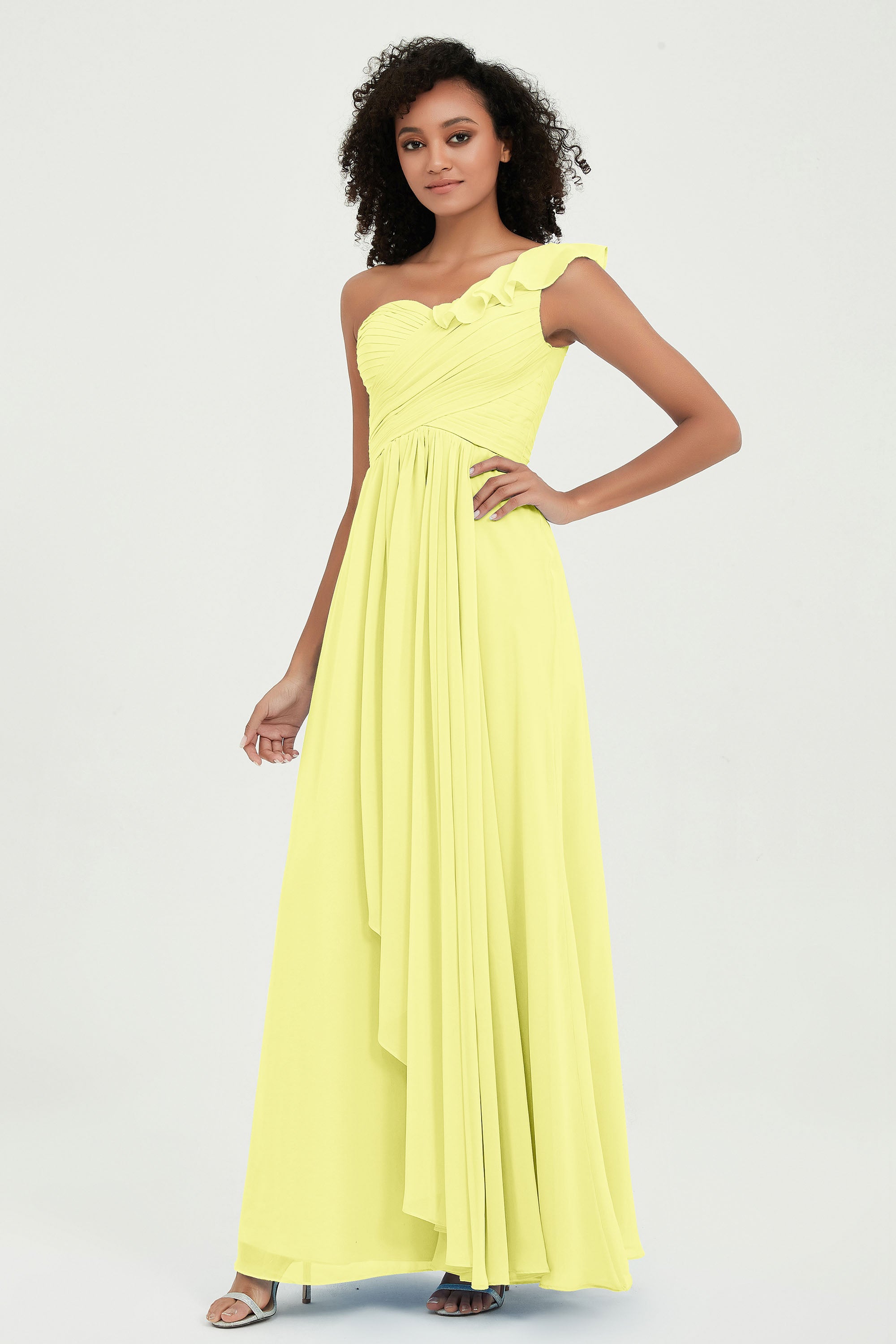 One Shoulder Chiffon Empire Bridesmaid Dresses Floor Length A Line Formal Evening Dress Gowns