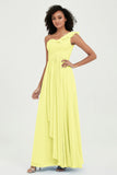 One Shoulder Chiffon Empire Bridesmaid Dresses Floor Length A Line Formal Evening Dress Gowns