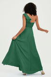 One Shoulder Chiffon Empire Bridesmaid Dresses Floor Length A Line Formal Evening Dress Gowns