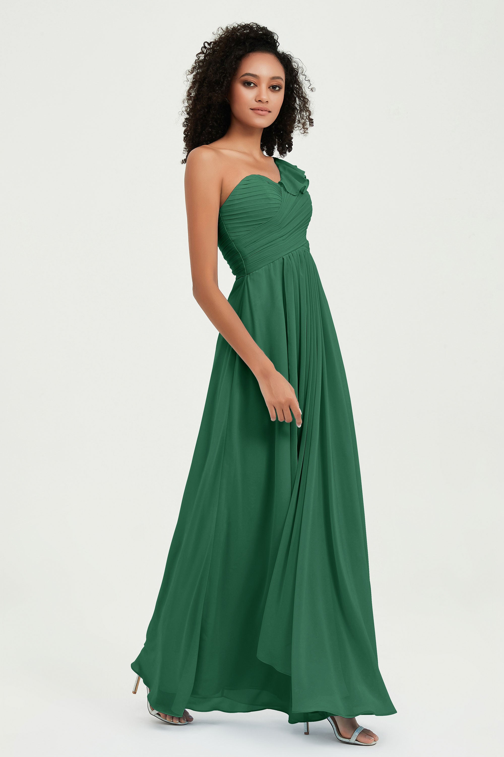 One Shoulder Chiffon Empire Bridesmaid Dresses Floor Length A Line Formal Evening Dress Gowns