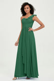 One Shoulder Chiffon Empire Bridesmaid Dresses Floor Length A Line Formal Evening Dress Gowns