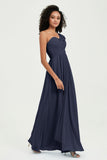 One Shoulder Chiffon Empire Bridesmaid Dresses Floor Length A Line Formal Evening Dress Gowns