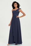 One Shoulder Chiffon Empire Bridesmaid Dresses Floor Length A Line Formal Evening Dress Gowns