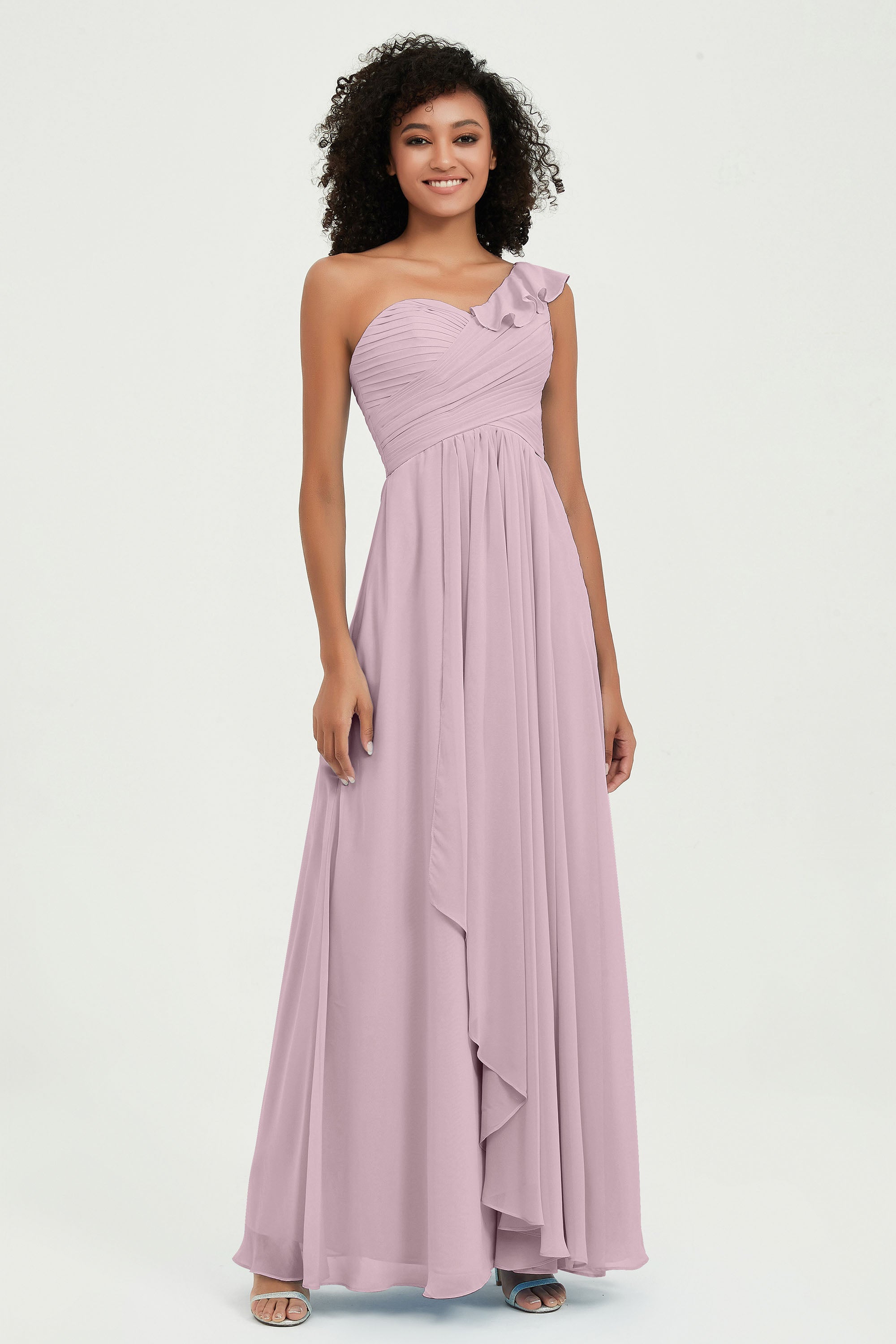 One Shoulder Chiffon Empire Bridesmaid Dresses Floor Length A Line Formal Evening Dress Gowns