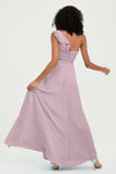 One Shoulder Chiffon Empire Bridesmaid Dresses Floor Length A Line Formal Evening Dress Gowns