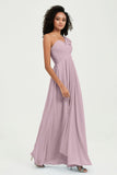 One Shoulder Chiffon Empire Bridesmaid Dresses Floor Length A Line Formal Evening Dress Gowns