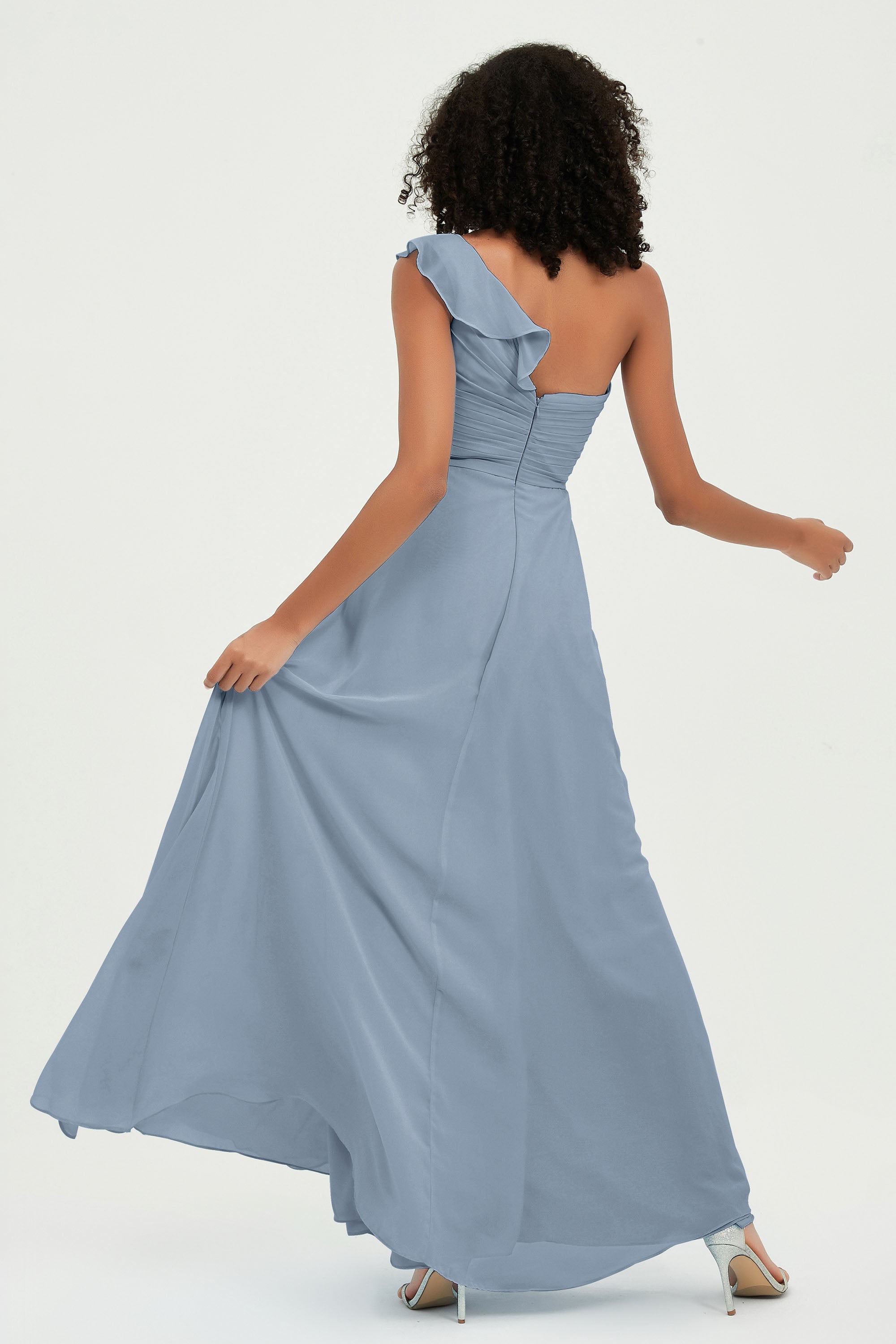 One Shoulder Chiffon Empire Bridesmaid Dresses Floor Length A Line Formal Evening Dress Gowns