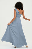 One Shoulder Chiffon Empire Bridesmaid Dresses Floor Length A Line Formal Evening Dress Gowns
