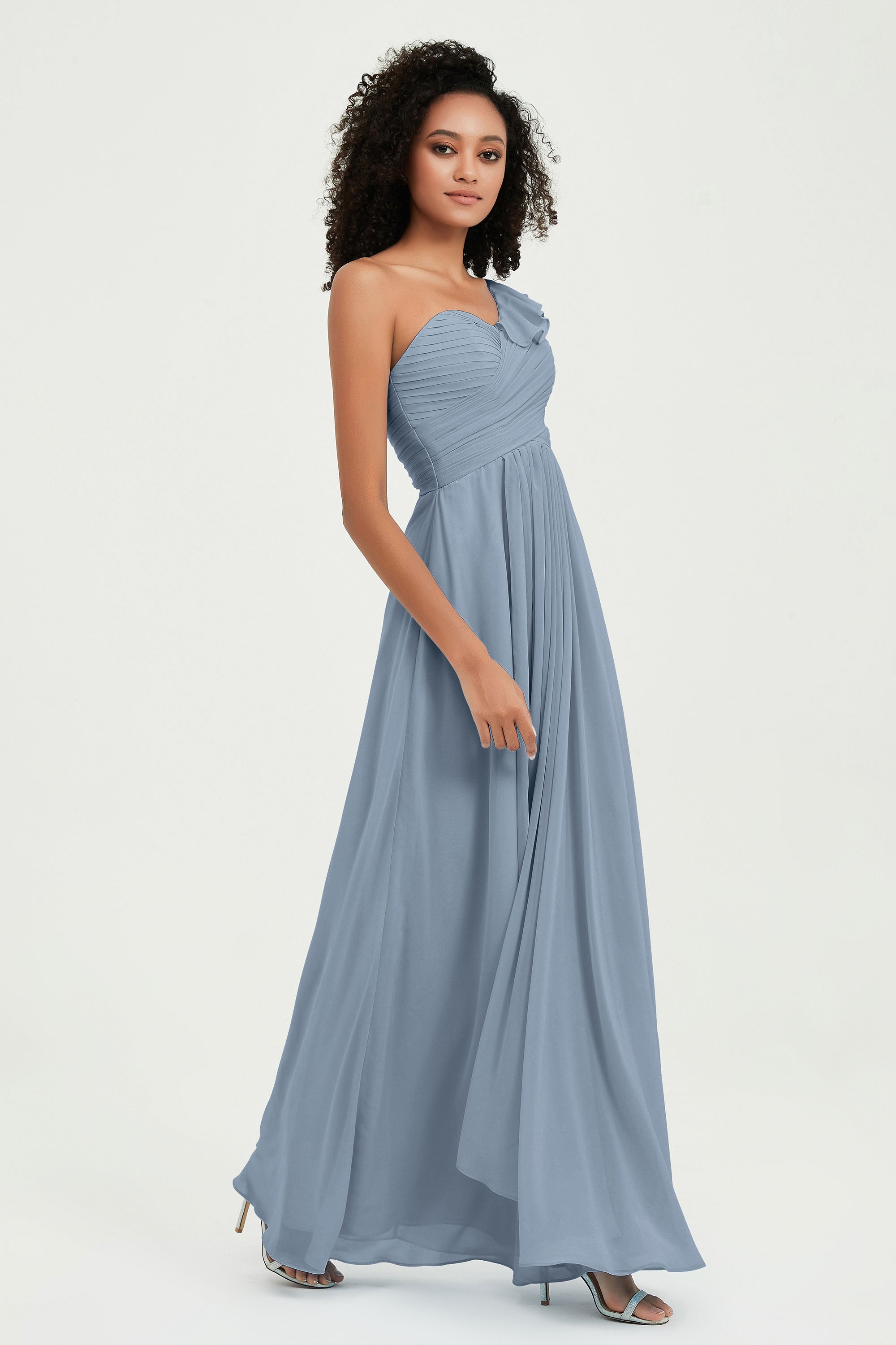 One Shoulder Chiffon Empire Bridesmaid Dresses Floor Length A Line Formal Evening Dress Gowns