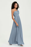 One Shoulder Chiffon Empire Bridesmaid Dresses Floor Length A Line Formal Evening Dress Gowns