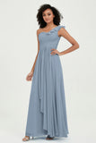 One Shoulder Chiffon Empire Bridesmaid Dresses Floor Length A Line Formal Evening Dress Gowns
