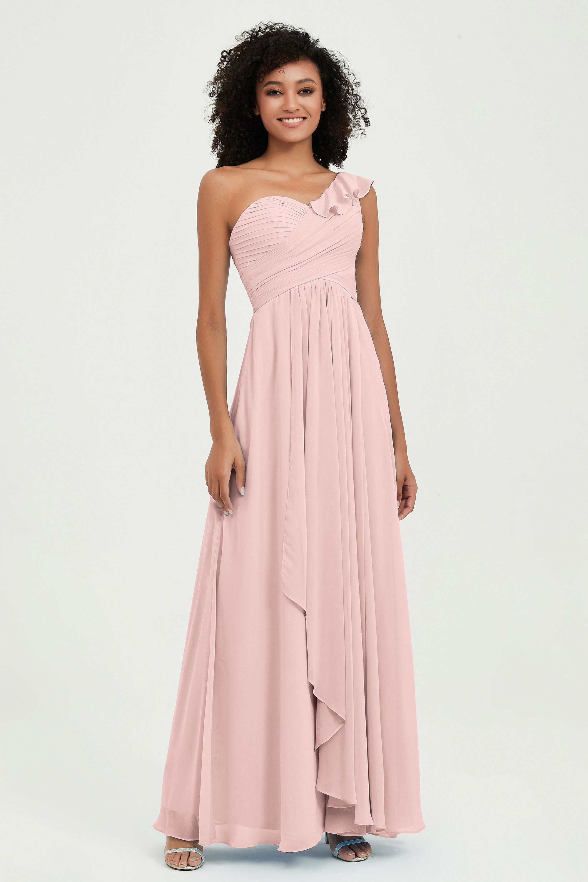 One Shoulder Chiffon Empire Bridesmaid Dresses Floor Length A Line Formal Evening Dress Gowns