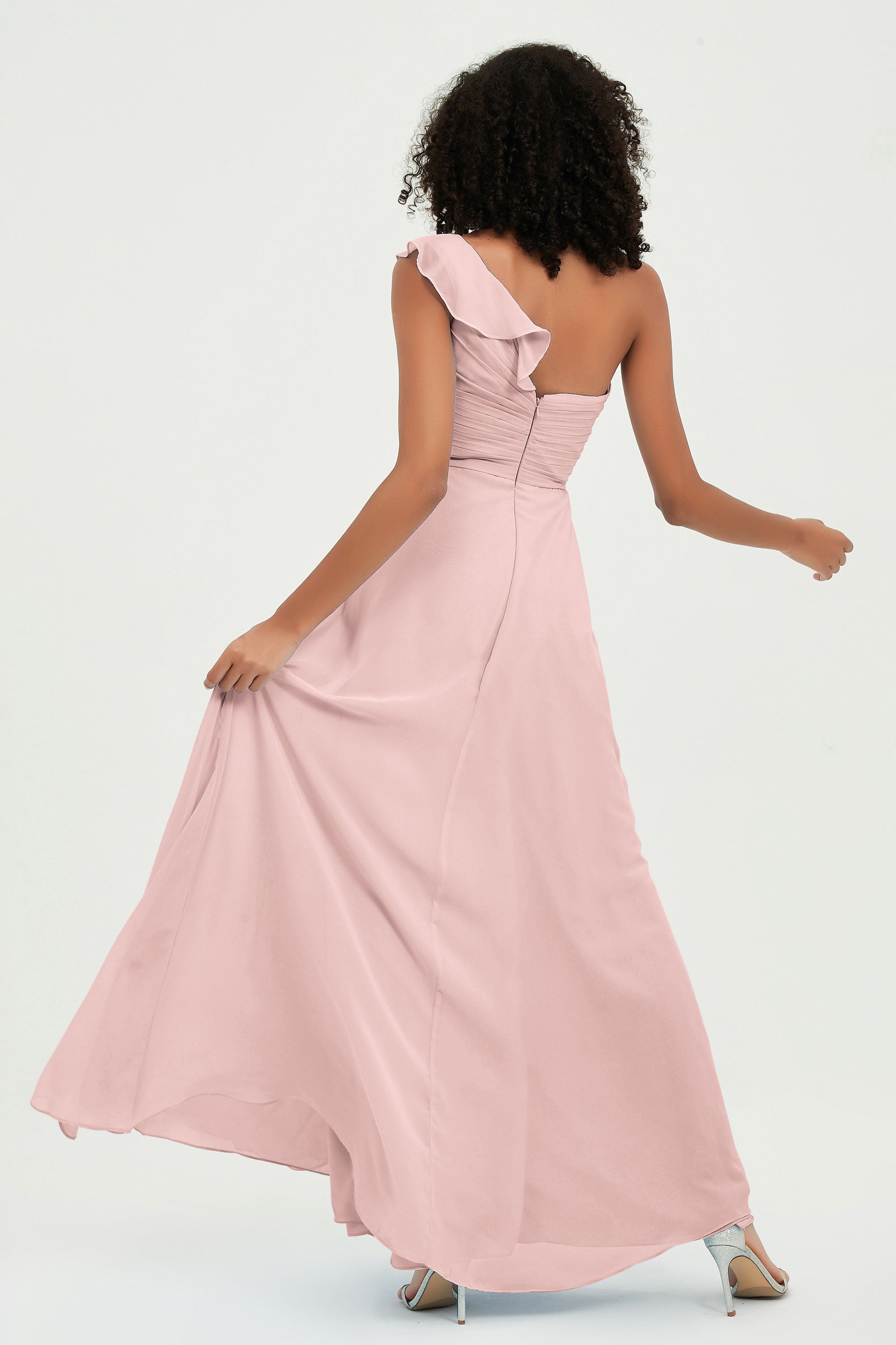One Shoulder Chiffon Empire Bridesmaid Dresses Floor Length A Line Formal Evening Dress Gowns