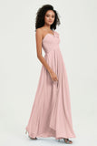 One Shoulder Chiffon Empire Bridesmaid Dresses Floor Length A Line Formal Evening Dress Gowns