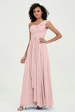 One Shoulder Chiffon Empire Bridesmaid Dresses Floor Length A Line Formal Evening Dress Gowns