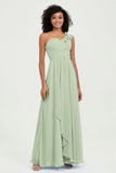One Shoulder Chiffon Empire Bridesmaid Dresses Floor Length A Line Formal Evening Dress Gowns