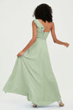 One Shoulder Chiffon Empire Bridesmaid Dresses Floor Length A Line Formal Evening Dress Gowns