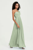 One Shoulder Chiffon Empire Bridesmaid Dresses Floor Length A Line Formal Evening Dress Gowns