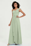 One Shoulder Chiffon Empire Bridesmaid Dresses Floor Length A Line Formal Evening Dress Gowns