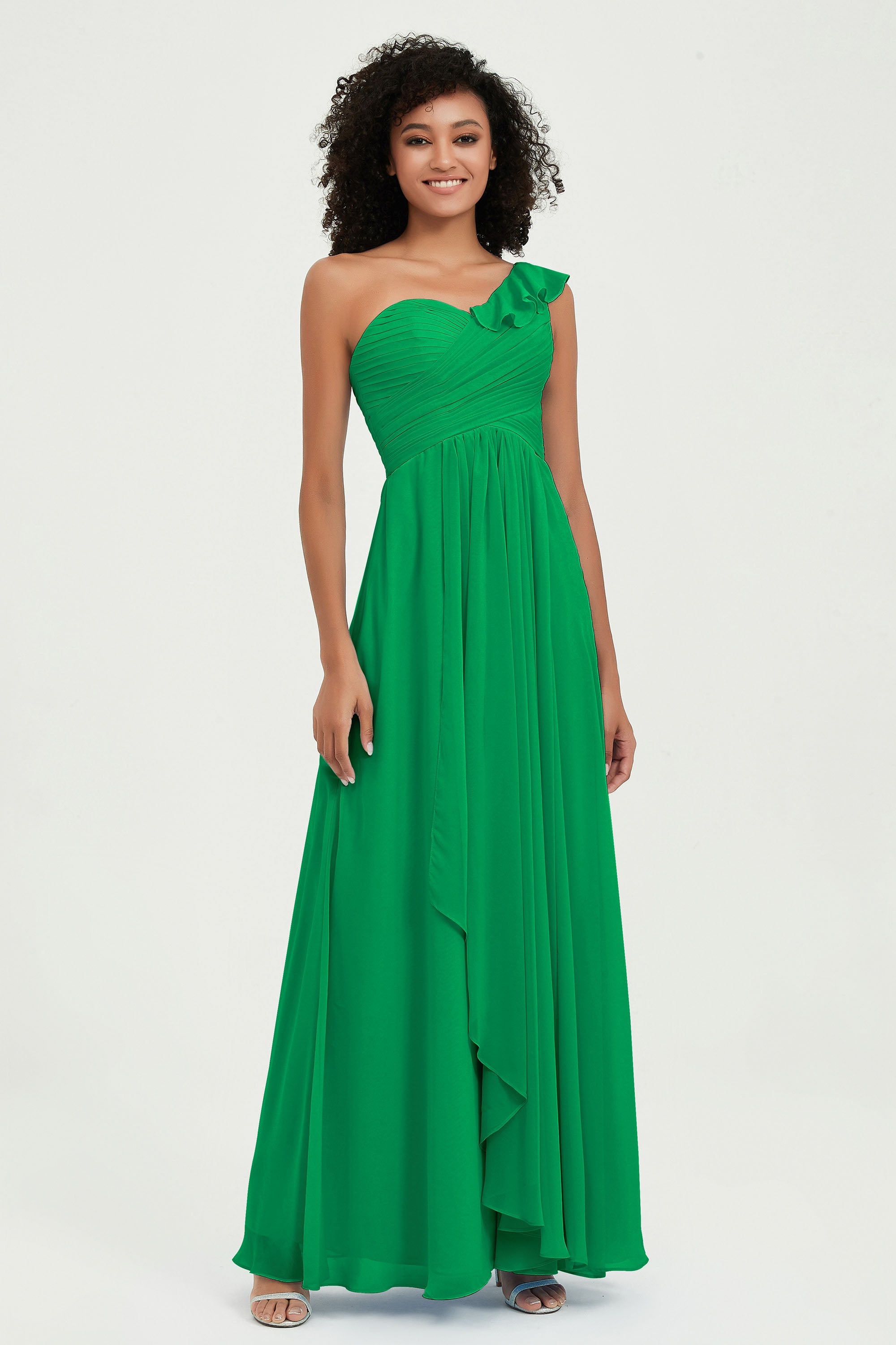 One Shoulder Chiffon Empire Bridesmaid Dresses Floor Length A Line Formal Evening Dress Gowns