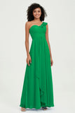 One Shoulder Chiffon Empire Bridesmaid Dresses Floor Length A Line Formal Evening Dress Gowns