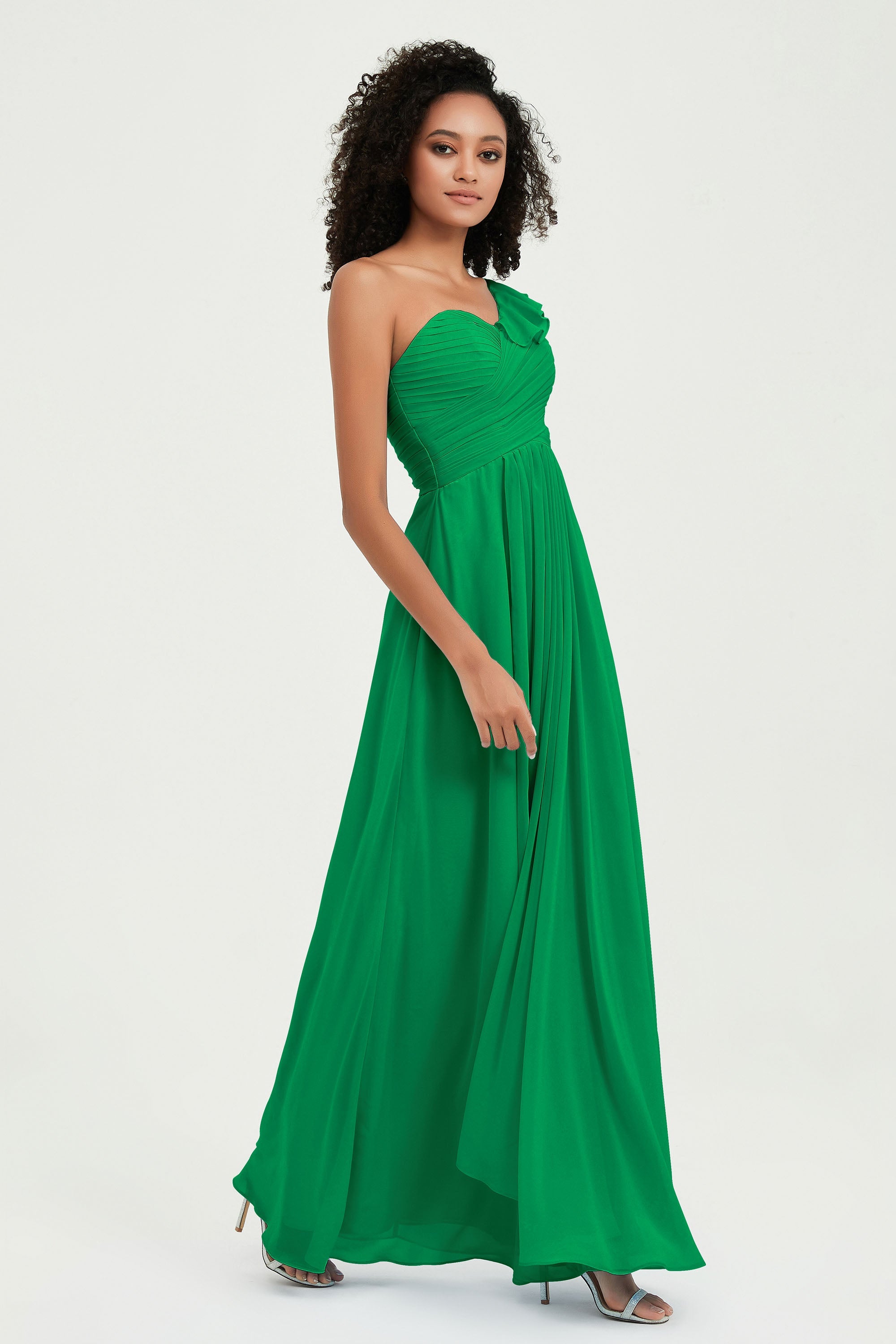 One Shoulder Chiffon Empire Bridesmaid Dresses Floor Length A Line Formal Evening Dress Gowns