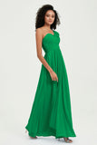 One Shoulder Chiffon Empire Bridesmaid Dresses Floor Length A Line Formal Evening Dress Gowns