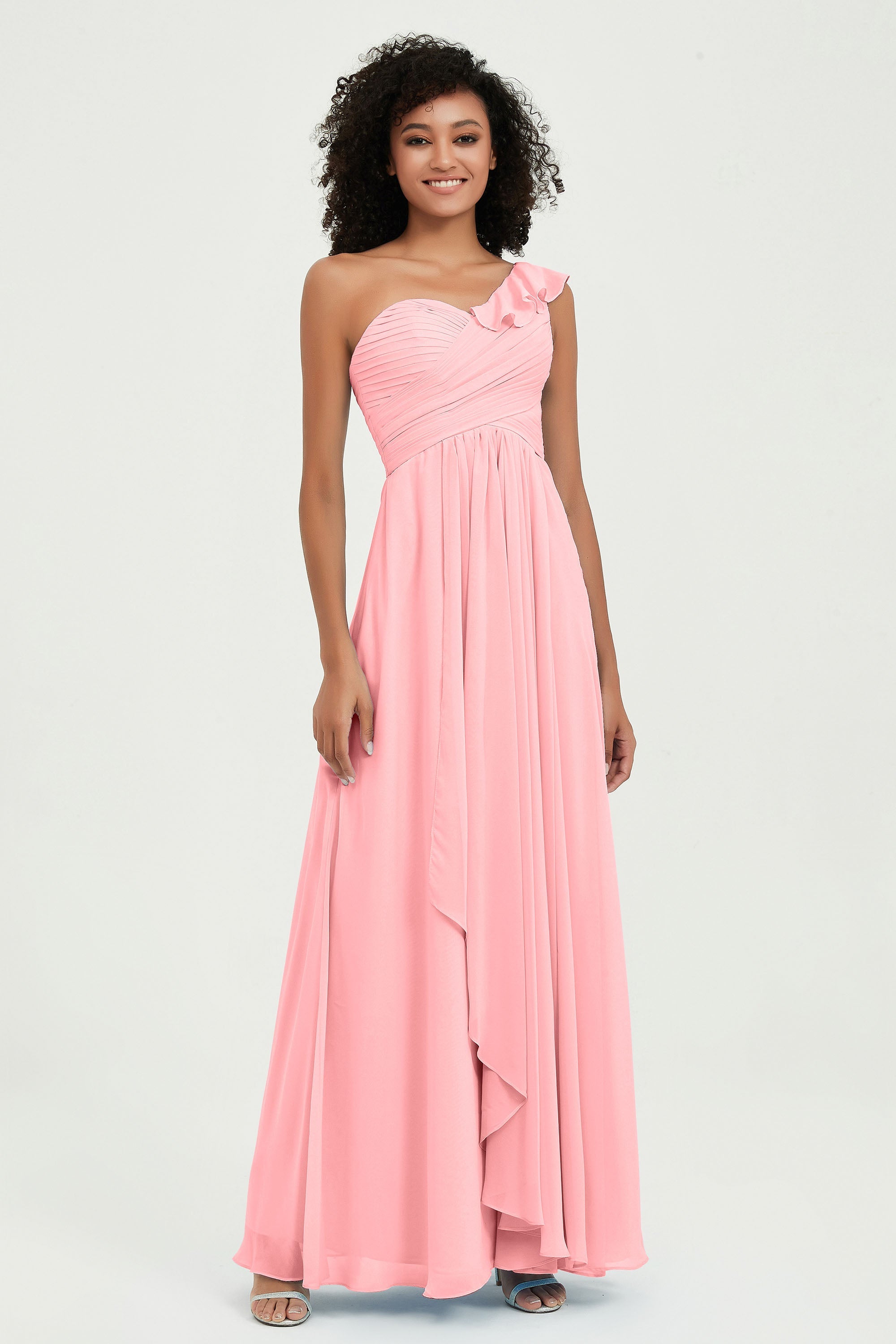 One Shoulder Chiffon Empire Bridesmaid Dresses Floor Length A Line Formal Evening Dress Gowns